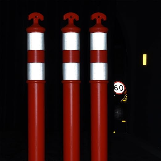 Traffic Delineator Post Cones with Heavy-Duty Octagonal Rubber Base, Channelizer Post Kit for Road Construction Work, Traffic Guidance, Garage Parking, Crowd Control (6, 42")