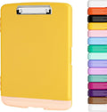 Piasoenc Clipboard with Storage, 8.5 x 11 Organization Box with Pen Holder and A4 Legal Paper Folder, Folio & Side-Opening, Low Profile Clip,for Nurses,Teachers, Size 14 x 9.6 x 1.2 in, Yellow