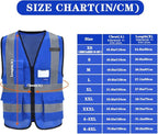 A-SAFETY Blue High Visibility Reflective Safety Vest,Hi Vis Bright Neon Color with 4 Reflective Strips 8 Pockets,X-Large