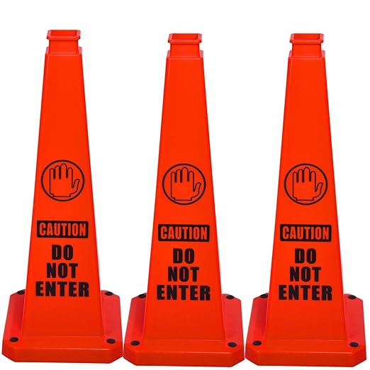 BESEA Caution Cone 6 Pack, 28" Caution Cone with Weighted Base, Red 4-Sided “Cantion Do NOT ENTER ” Warning Cone for Creation Area Driveways, Business Parking Lots, Garages, Indoor/Outdoor