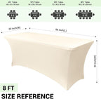 Obstal 6 Pack Stretch Spandex Table Covers for 8 Foot Tables - 8 FT Universal Rectangular Fitted Tablecloth Protector for Wedding, Banquet, Party (Cream, 96 Length x 30 Width x 30 Height Inches)