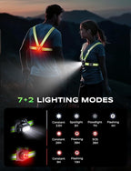500LM High-Vis Running Lights for Runners with Rear Light, Adjustable 45° Beam & 360° Reflective Vest, IPX4 Waterproof Running Vest Light for Night Walking/Cycling/Jogging, 3.5-20Hrs Runtime