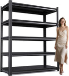 72 "H / 46" W Garage Shelving Heavy Duty Storage Shelves Adjustable Garage Shelves 5 Tier Metal Shelving Unit Utility Rack Shelf for Storage Kitchen Warehouse Pantry, Black 72 "H x 46"W x 19.7" D