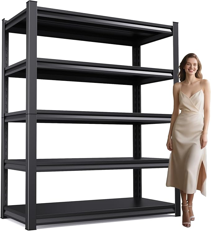 72" H Garage Shelving Heavy Duty Storage Shelves Adjustable Garage Shelves 5 Tier Metal Shelving Unit Utility Rack Shelf for Storage Kitchen Warehouse Pantry, Black (72 "H x 35.4 "W x 15.7" D)