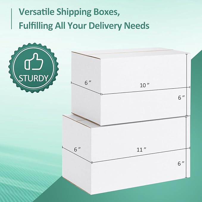 Eupako 10x6x6-Small-Shipping-Boxes-30-Pack-White-Corrugated-Box-Mailers, Cardboard Boxes for Packaging Small Business, Mailing