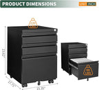 3 Drawer File Cabinet with Lock,Under Desk Rolling Small Filing Cabinet for Home Office Storage,Mobile Steel Cabinets with Wheels,Fully Assembled,Black