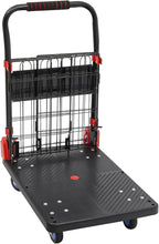 2 in 1 Platform Truck Cart, 330lbs Capacity Hand Moving Cart 28.35 x 18.9 in Foldable Dolly with Cage & Swivel Wheels for Warehouse Shopping Groceries Moving