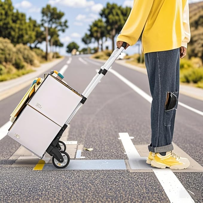 Folding Hand Truck Dolly, Aluminum Portable Foldable Dolly Cart, 200 lbs Capacity Collapsible Hand Cart with Wheels, Ideal for Shoping, Office, Travel, Moving, Black