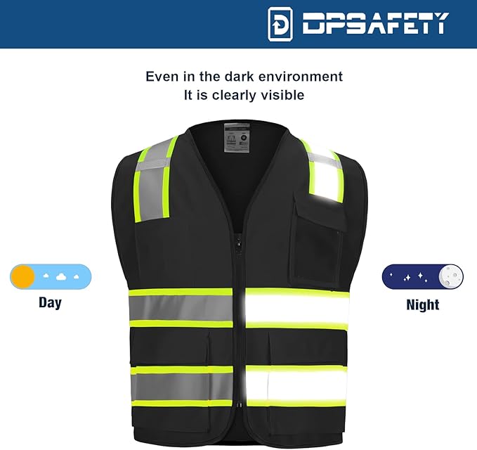 High visibility Class 2 Safety Vest，Hi Vis Vest with 2 inch wide Reflective Strips，Construction vest for men
