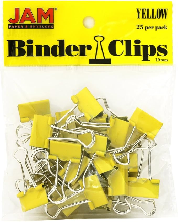 JAM PAPER Colorful Binder Clips - Small - 3/4 Inch (19 mm) - Yellow Binderclips - 25/Pack