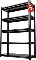 5 Tier Garage Shelving Storage Shelves 2000LBS Heavy Duty Metal Shelving Units 63"H Adjustable Industrial Utility Shelves Rack for Warehouse Garage Basement Living Room (15.7"D×31.5"W×63"H)