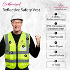Personalized Safety Vest with Name & Logo - High Visibility Vest for Men & Women - 2” Wide Reflective Strips & 5 Pockets