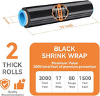 ADAYM 17.5" x 1500' Stretch/Shrink Wrap Roll (2 Rolls) - Plastic Wrap for Moving, Heavy Duty 80 Gauge, 600% Stretch for Packing, Pallets, Shipping&Furniture Protection with Handles