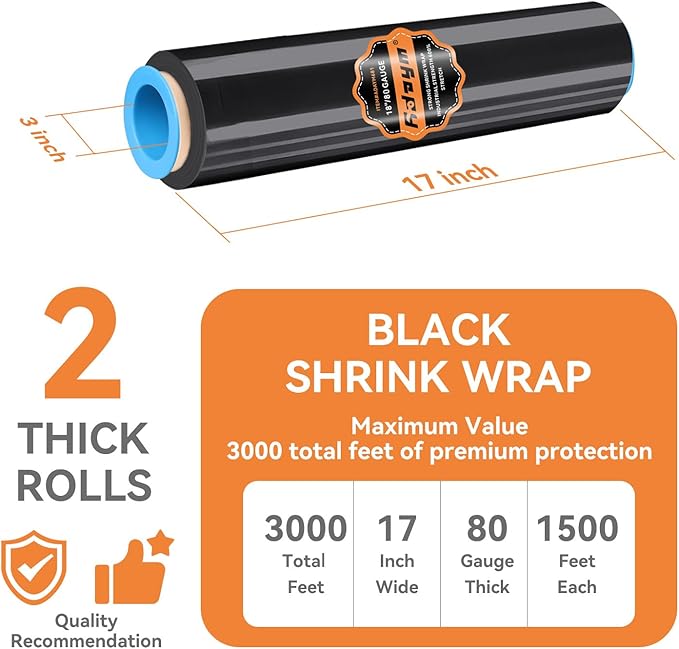 ADAYM 17.5" x 1500' Stretch/Shrink Wrap Roll (2 Rolls) - Plastic Wrap for Moving, Heavy Duty 80 Gauge, 600% Stretch for Packing, Pallets, Shipping&Furniture Protection with Handles