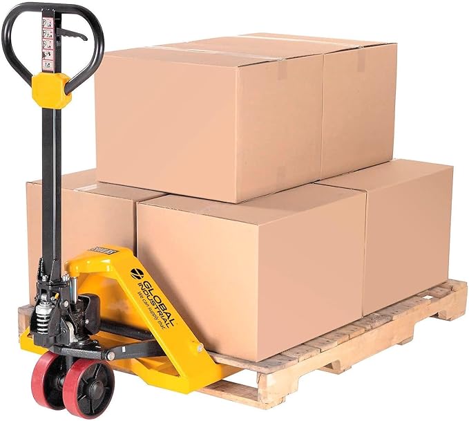 Global Industrial Industrial Duty Narrow Pallet Jack with 21" W x 36" L Forks, 5500 lb. Capacity, Manual Pallet Truck for Warehouse, Manufacturing and Retail