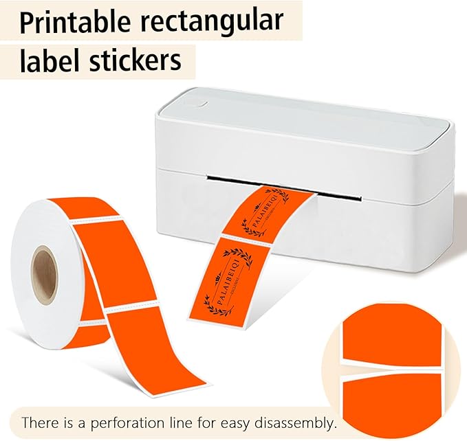 1x2 Inch Thermal Labels,500PCS Rectangle Stickers,Waterproof Removable Blank Stickers for Address,Jars,Freezer Containers & Pantry Organization,Fluorescent Orange