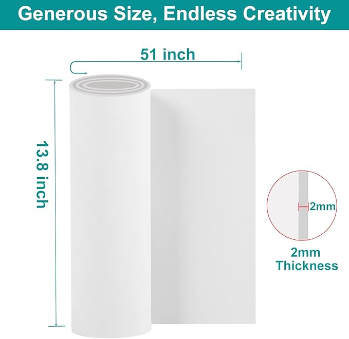 EVA Foam Roll - EVA Foam Sheets for Crafts,Cosplay Costume,DIY Projects - High Density Foam - 2mm Thick,51"x13.8"-White