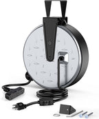 DEWENWILS Metal Extension Cord Reel,30FT Retractable Extension Cord, 16AWG/3C SJTW Power Cord, 3 Electrical Outlets, 10A Circuit Breaker, Wall or Ceiling Mountable for Workshop, Garage, UL Listed