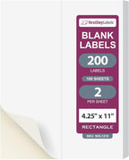 NextDayLabels – 4-1/4" x 11" Rectangular Sticker Labels for Printer - White Laser/Inkjet Printer Labels Return Address Labels Shipping Label Stickers (100 Sheets, 2 Per Sheet, 200 Labels)