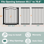 Fairy Baby 68.2"-70.8" Extra Wide Baby Gate with Door, 69 70 Inches Walk THR Baby Gates for Stairs Pressure Mounted no Drill, Indoor Tension Metal Child Pet Dog Safety Gate for Kids, Black