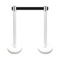 VIP Crowd Control Retractable Belt Stanchion Queue Safety Barrier Set, 36" Ht, 78" Belt (2 WHT Posts Black Belt)