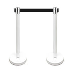 VIP Crowd Control Retractable Belt Stanchion Queue Safety Barrier Set, 36" Ht, 78" Belt (2 WHT Posts Black Belt)