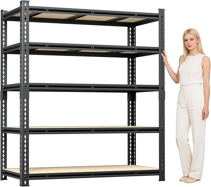 5 Tier Garage Shelving, Adjustable Heavy Duty Garage Shelves,Metal Storage Shelves Unit for Basement,Warehouse,Pantry Kitchen