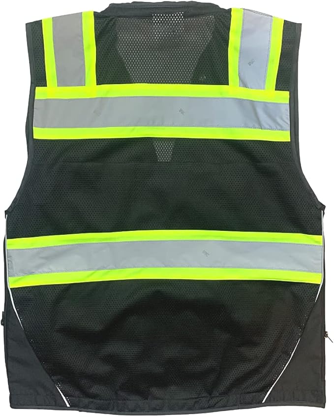Men's Black Series Safety Vest with Zipper and Utility Pockets (Medium, Black)