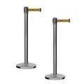 CCW Series RBB-100 - Set of 2 Stanchion Retractable Belt Barriers (7.5 Foot Belt, Yellow with"Cleaning in Progress" Black Letters Belt with Satin Stainless Steel Post)