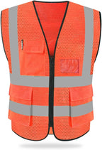 HYCOPROT High Visibility Mesh Safety Reflective Vest with Pockets and Zipper, Meets ANSI/ISEA Standards