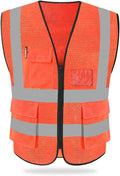 HYCOPROT High Visibility Mesh Safety Reflective Vest with Pockets and Zipper, Meets ANSI/ISEA Standards