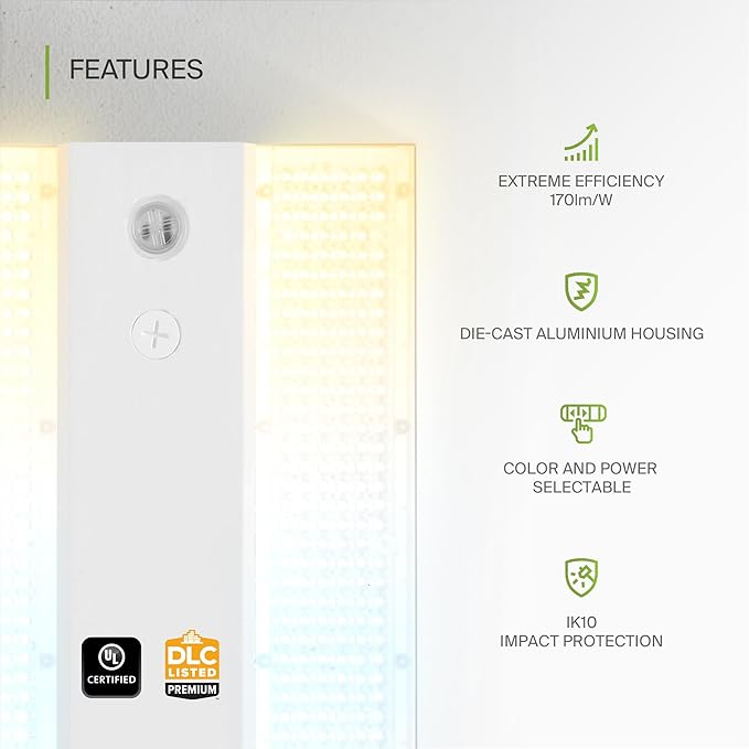 ASD LED Linear High Bay Light Fixture, Commercial Shop Lighting | 3CCT, Dimmable, Power Adjustable, DLC Premium, UL Listed | 160W 25000LM 3500-5000K 100-277V | Warehouse, Garage, Workshop Lamp | White