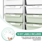 10 Drawers Rolling Cart with Wooden Tabletop, Utility Storage Cart with Wheels, Art Supply Craft Organizer on Wheel with Metal Frame & Handles for Home Office School,Green