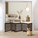 unipaws 24”H Free Standing Pet Gate for Dogs and Cats, Wooden Dog Gates for Doorway, Stairs, Dog Room Divider, Step Over Foldable Pet Fence for The House, Expandable Barrier, Indoor Use, Espresso