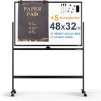 Large Dry-Erase Rolling Magnetic Whiteboard - 48 x 32 Inches Dry Erase Board with Stand Height Adjust Double Sides Mobile White Board Easel on Wheels with 25 Sheets Paper Pad Office, Home & Classroom