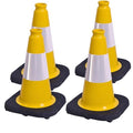 BESEA 4Pack 12 Inch Yellow Traffic Cones with 4 Inch Reflective Collar, Heavy Duty PVC Safety Cones with 8.5 x 8.5 Inch Base for Parking, Driving Practice, Sports Training, and Construction