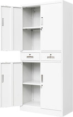 Metal Storage Cabinet, Locking Storage Cabinet with Adjustable Shelves and 2 Drawers, 16" D x 32" W x 71" H Steel Cabinets for Office, Garage, Home, Classroom, Utility Room(White)