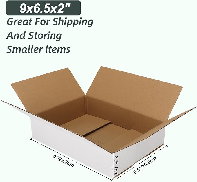 CRUGLA 9x6.5x2 White Shipping Boxes Set of 40, White Corrugated Cardboard Boxes for Small Business Shipping Mailing Packing