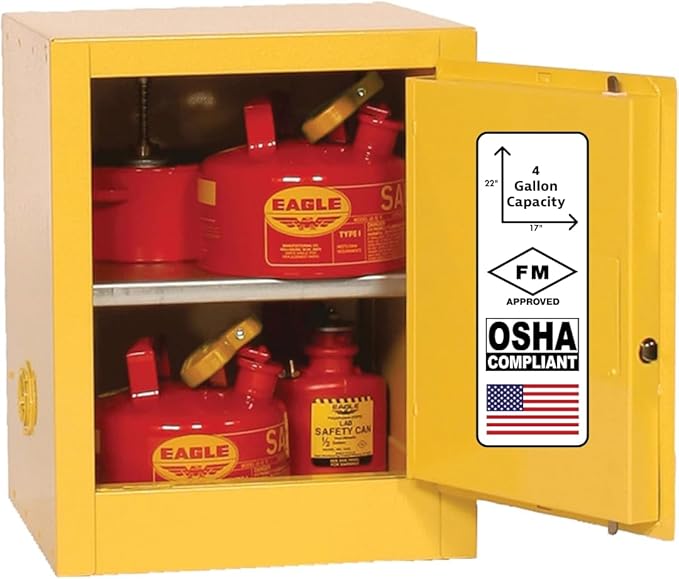 Eagle American Made 4 Gallon F﻿lammable Liquid Storage Cabinet, Self-Close Space Saver Fireproof Cabinet for Schools, Garages, Manufacturing Facilities, 17" x 17" x 22", 1903X