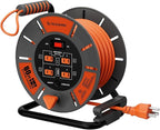 Retractable Extension Cord Reel 80 FT, 14AWG SJTOW Heavy Duty Power Cord with 4 Grounded Outlets, USB-A & USB-C Ports, 13A Circuit Breaker, Hand Crank for Indoor Outdoor Use, ETL Listed, Orange