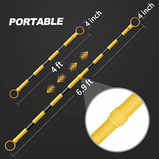 RoadHero 20 Pack 4 FT to 6.9 FT Retractable Cone Bar, Expandable Traffic Cone Bars for Parking Lots, Extendable Barricade for Road Construction, Black and Yellow, Cone Not Included