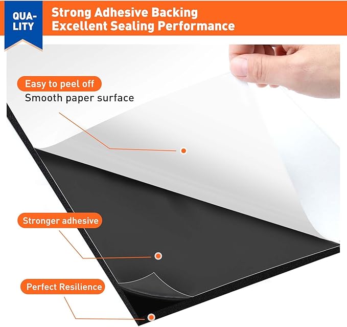 MAGZO Backed Adhesive Foam Padding 1/2" Thick x 12" W x 59" L, Black Neoprene Sheets, Closed Cell Foam Sheet Roll