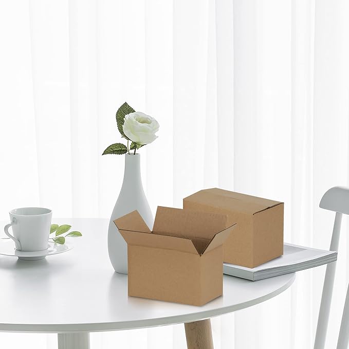 6x4x4 inches Shipping Boxes 50 Pack, Kraft Corrugated Small Cardboard Boxes for Mailing Packing, Brown