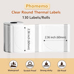 Phomemo Thermal Labels- 2.13"x2.13"(60x60mm) Clear Circle M220 Label- M220/M221/M250/M260 Transparent Thermal Paper - Round Sticker Label for Logo/Barcode/Stickers/Address Labels-1 Pack