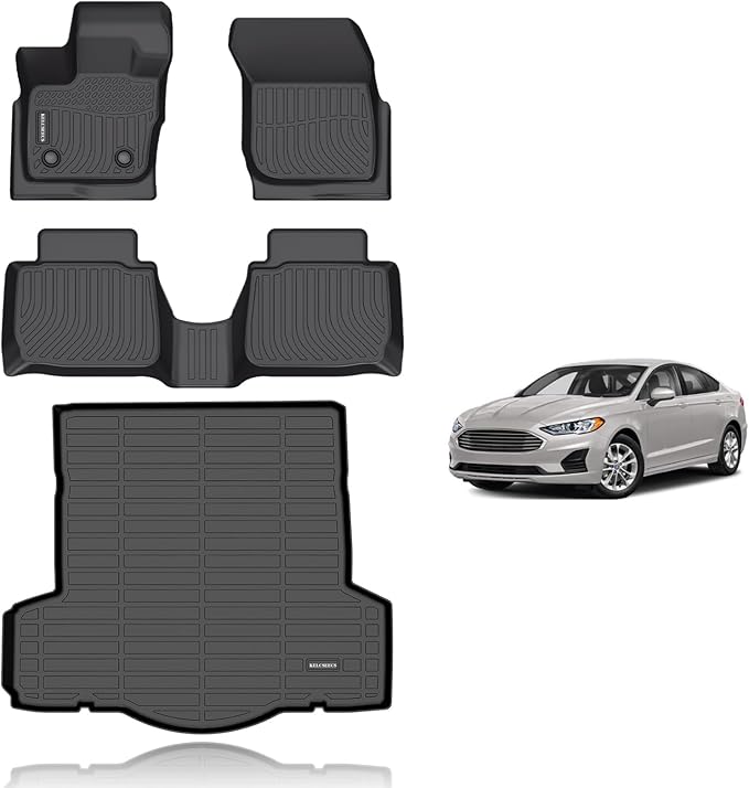 KELCSEECS® Floor Mats & Cargo Liner Custom for 2017 2018 2019 2020 Ford Fusion,All Weather Protection TPE Floor Liners Front & Rear Row Full Set Accessories Black