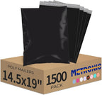 Metronic Poly Mailers 14.5x19 1500 Pack Black, Large Shipping Bags Bulk Mailing Envelopes for Small Business, Mailers Poly Bags for Shipping Self Seal, Mailing Envelope Packaging Bags