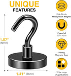 DIYMAG Black Magnetic Hooks, 170 LB Heavy Duty Strong Magnets with Hook, Rare Earth Neodymium Magnet for Cabins Cruise Ship Essentials 8 Packs