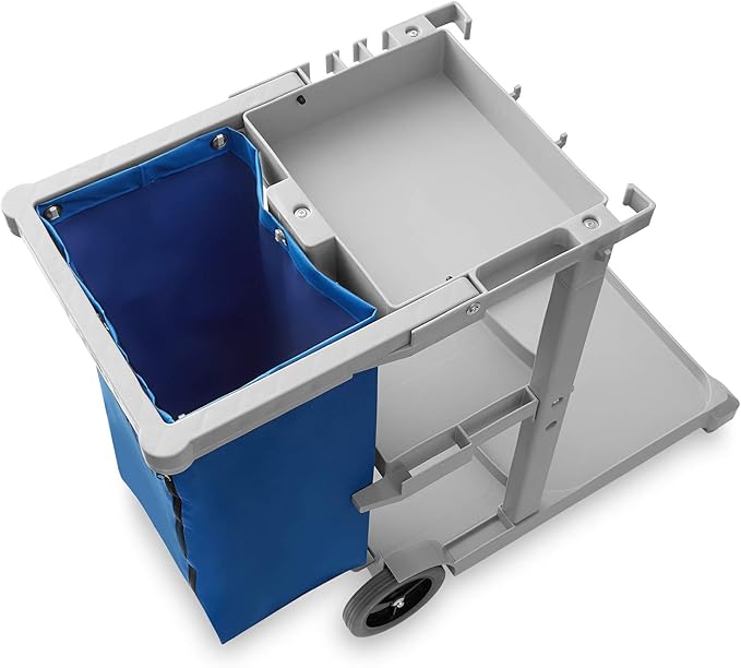 Dryser Commercial Janitorial Cleaning Cart on Wheels - Housekeeping Caddy with Shelves and Vinyl Bag