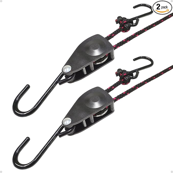1/4" Adjustable Tie Down Ratchet: 2 Pack of Durable Rope Adjuster - Mini Ratchet Straps for Truck Roof Racks