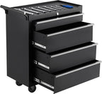 Heavy-Duty 4-Drawer Rolling Tool Chest with Locking System, Portable Tool Storage Cabinet with Wheels & Drawer Liners, Steel Tool Organizer Cart for Garage Workshop Tools, Black Finish